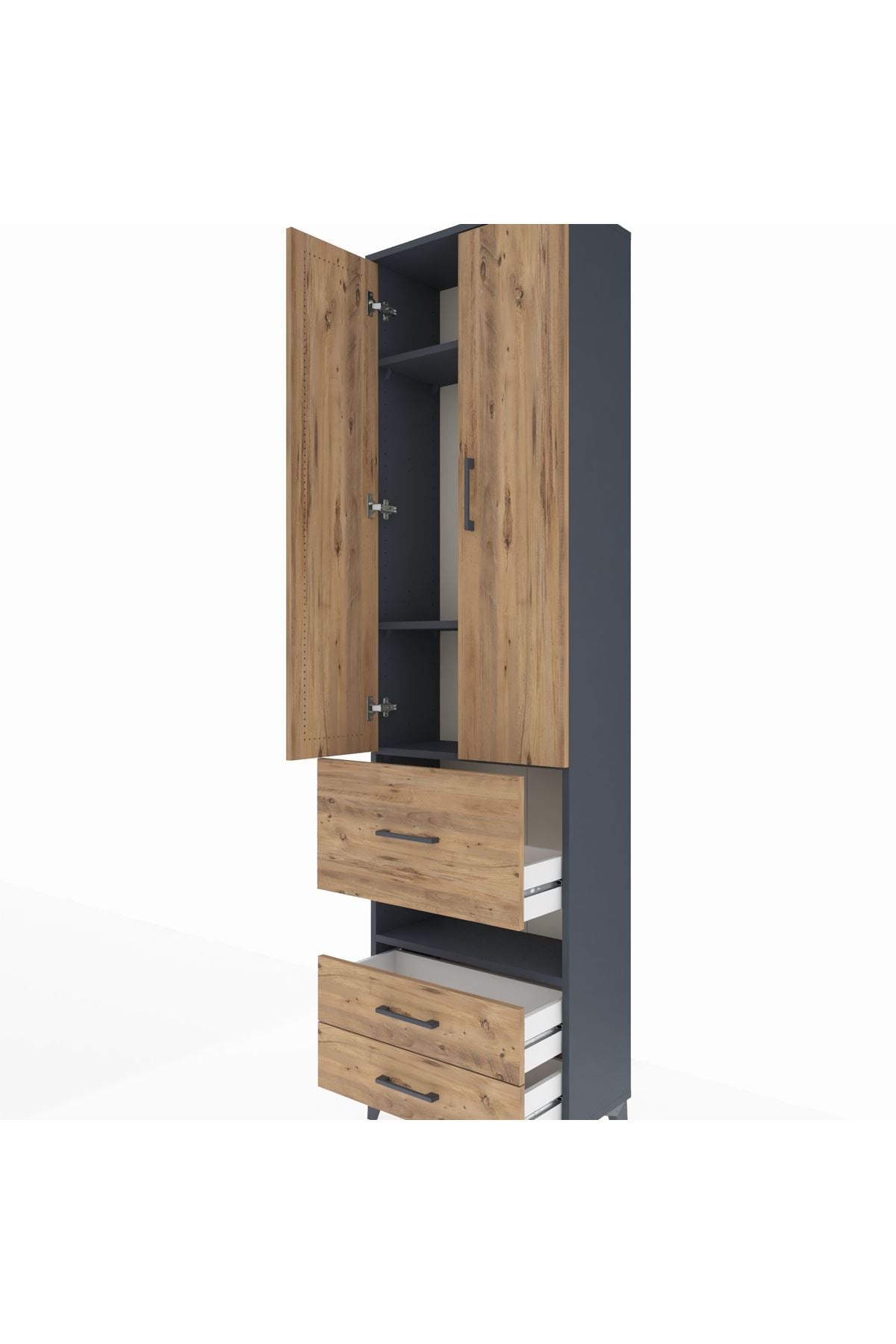 Arges Dolap 4 Raflı 3 Çekmeceli 2 Kapaklı 60x30x221 Antrasit-Çam