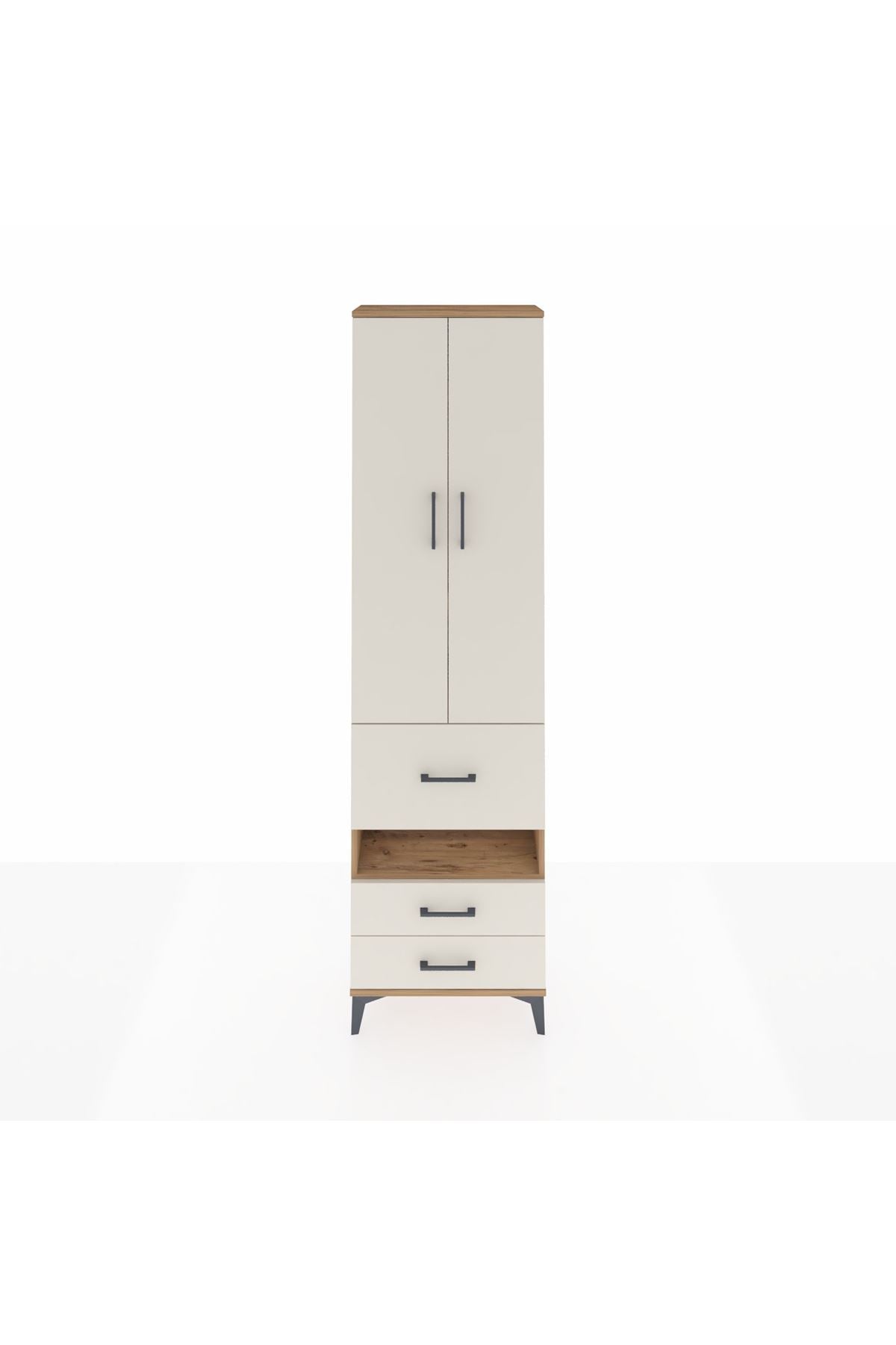 Arges Dolap 4 Raflı 3 Çekmeceli 2 Kapaklı 60x30x221 Çam-Aytaşı