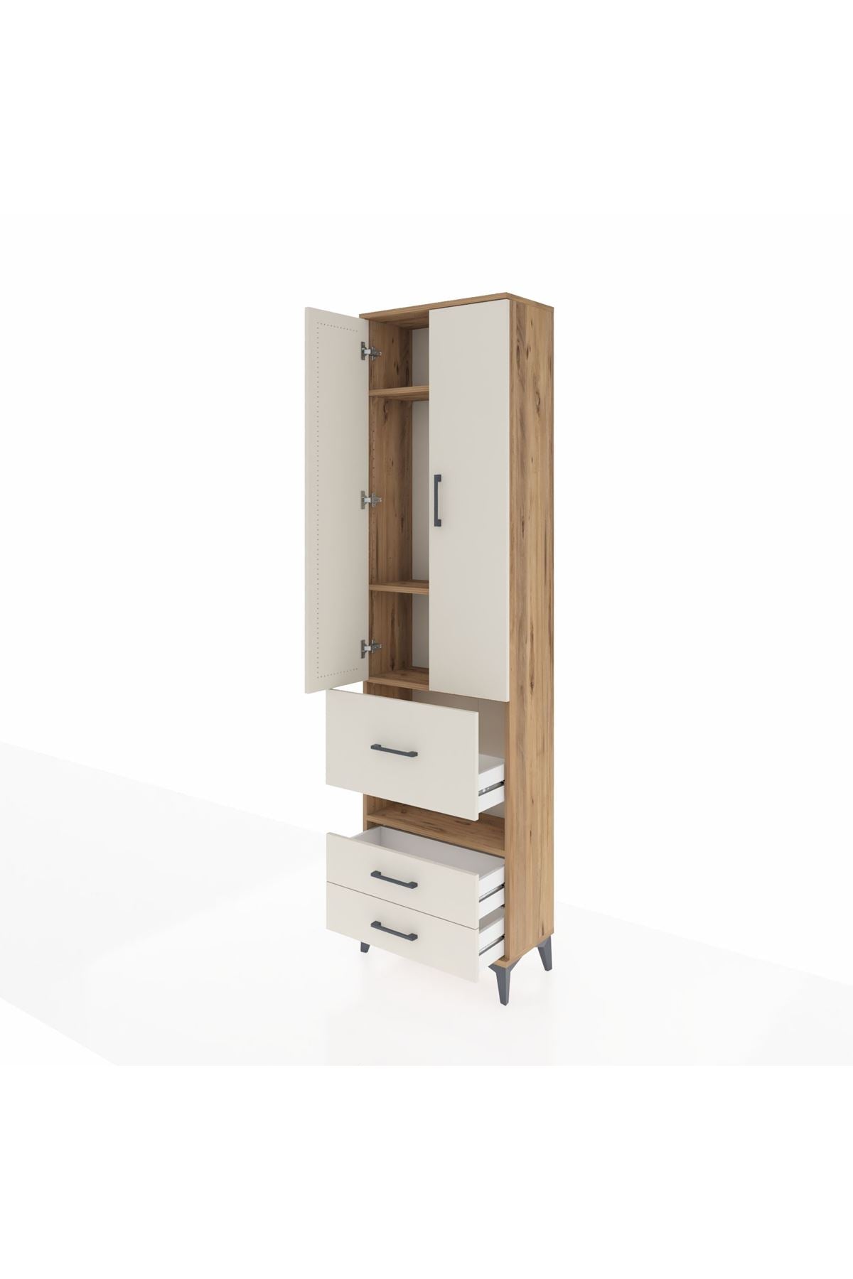 Arges Dolap 4 Raflı 3 Çekmeceli 2 Kapaklı 60x30x221 Çam-Aytaşı