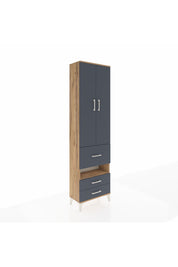 Arges Dolap 4 Raflı 3 Çekmeceli 2 Kapaklı 60x30x221 Çam-Antrasit