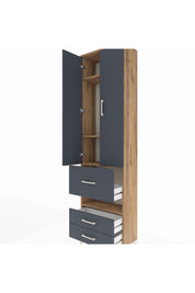 Arges Dolap 4 Raflı 3 Çekmeceli 2 Kapaklı 60x30x221 Çam-Antrasit