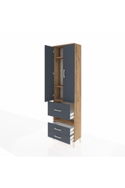 Arges Dolap 4 Raflı 3 Çekmeceli 2 Kapaklı 60x30x221 Çam-Antrasit