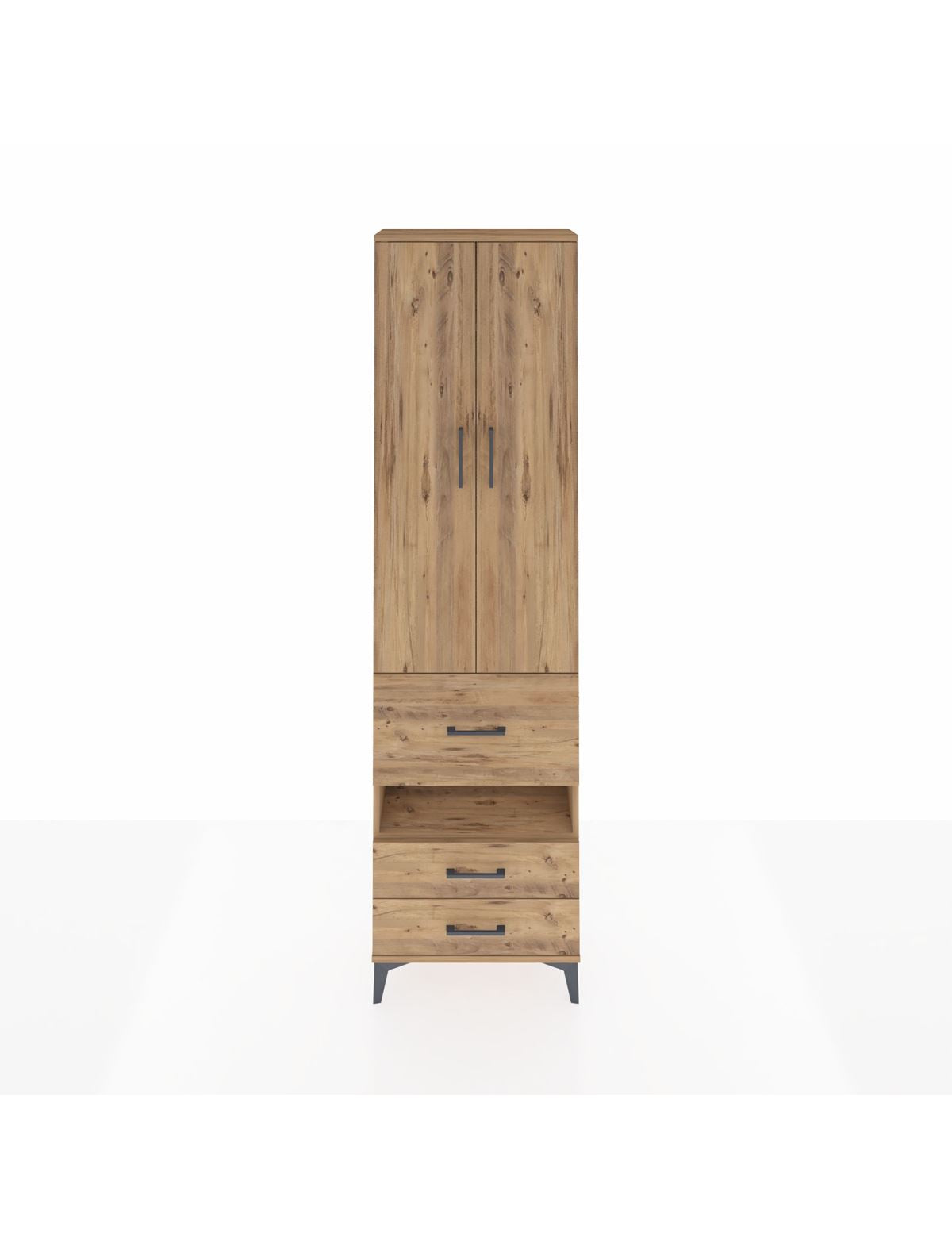 Arges Dolap 4 Raflı 3 Çekmeceli 2 Kapaklı 60x30x221 Çam-Çam