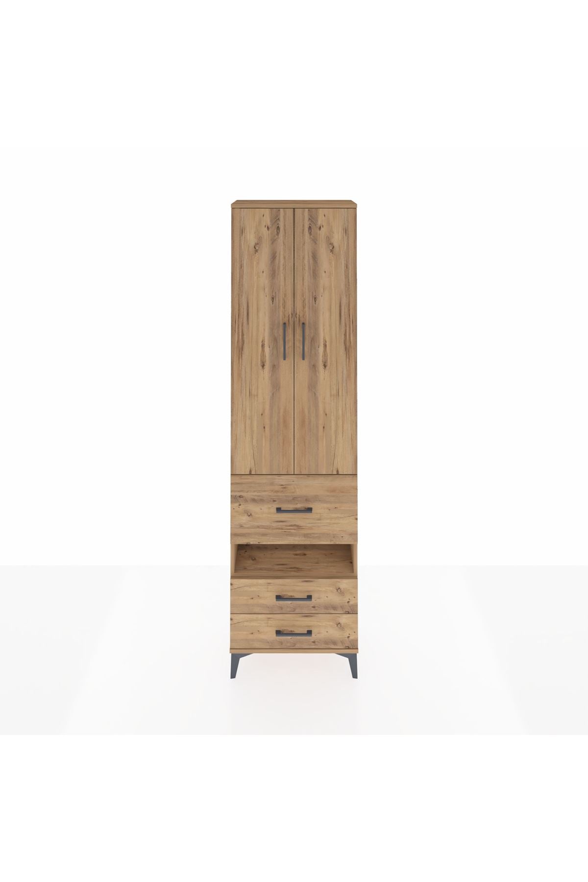 Arges Dolap 4 Raflı 3 Çekmeceli 2 Kapaklı 60x30x221 Çam-Çam