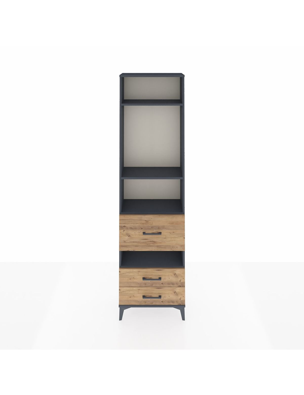 Arges Dolap 4 Raflı 3 Çekmeceli 60x30x221 Antrasit-Çam