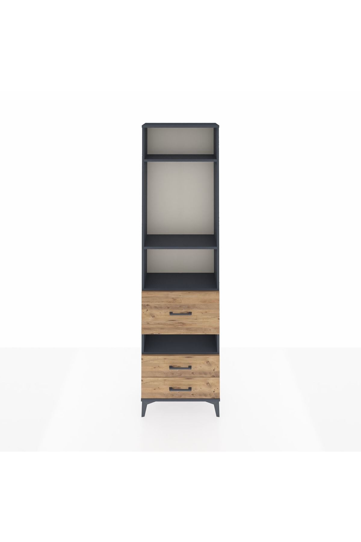 Arges Dolap 4 Raflı 3 Çekmeceli 60x30x221 Antrasit-Çam