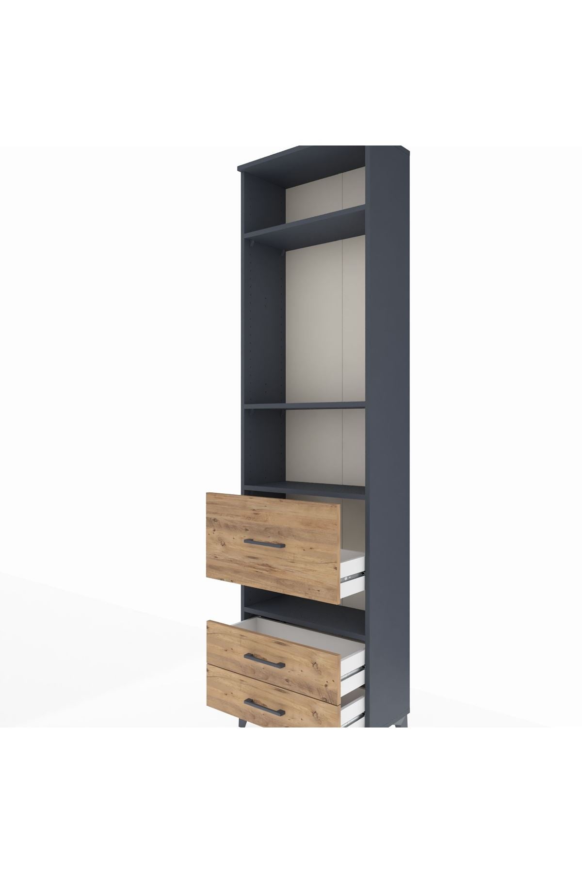 Arges Dolap 4 Raflı 3 Çekmeceli 60x30x221 Antrasit-Çam