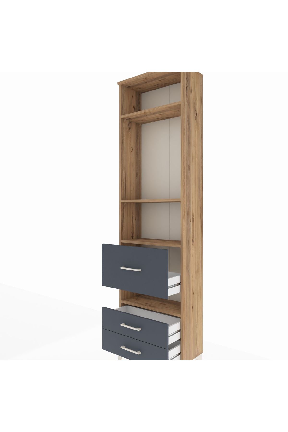 Arges Dolap 4 Raflı 3 Çekmeceli 60x30x221 Çam-Antrasit