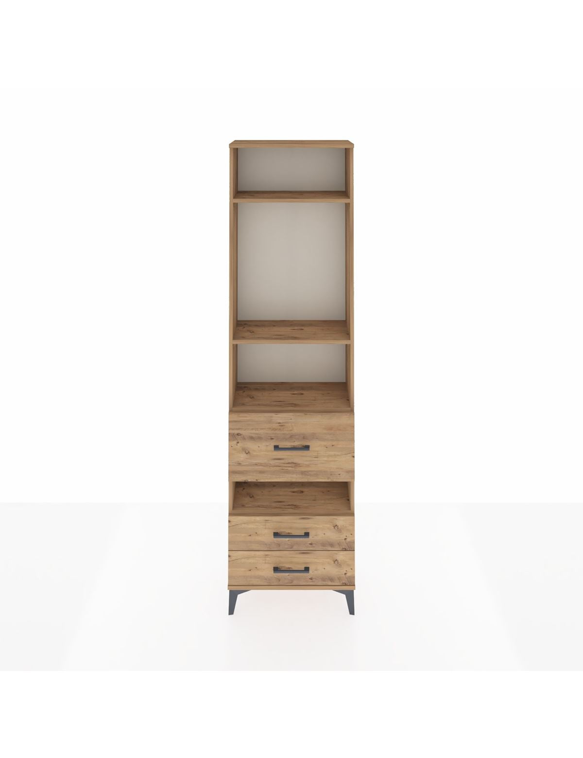 Arges Dolap 4 Raflı 3 Çekmeceli 60x30x221 Çam-Çam