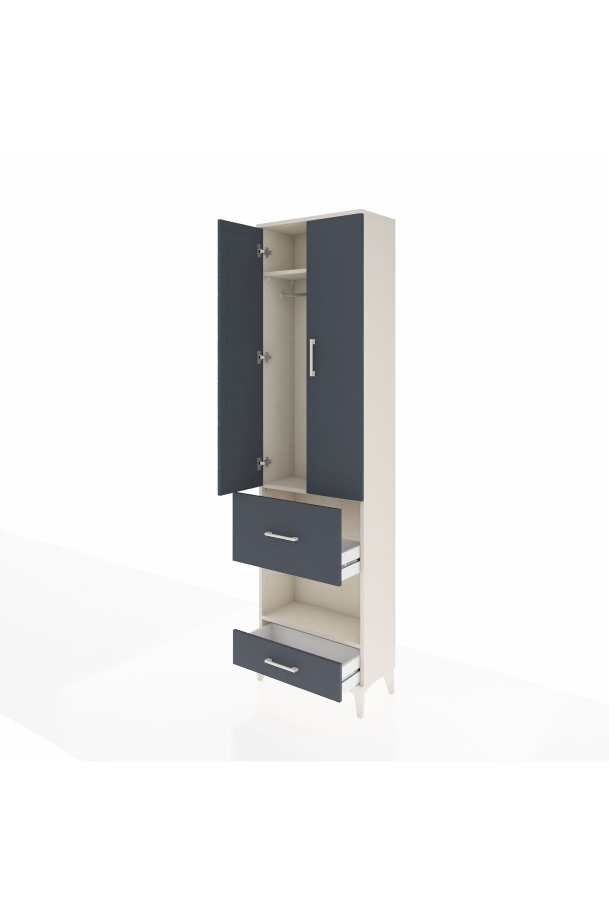 Arges Dolap 3 Raflı 2 Çekmeceli Tek Askılı 60x30x221 Aytaşı-Antrasit