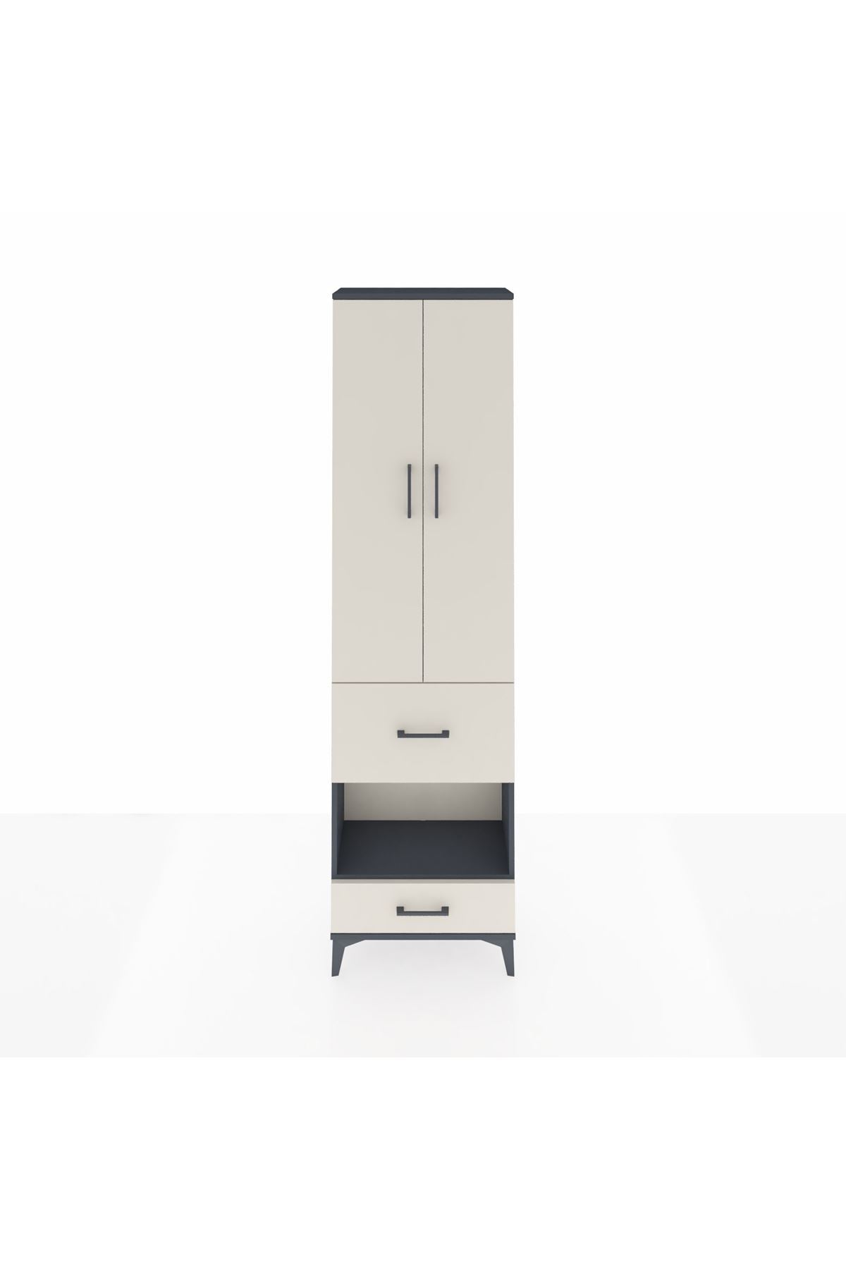 Arges Dolap 3 Raflı 2 Çekmeceli Tek Askılı 60x30x221 Antrasit-Aytaşı