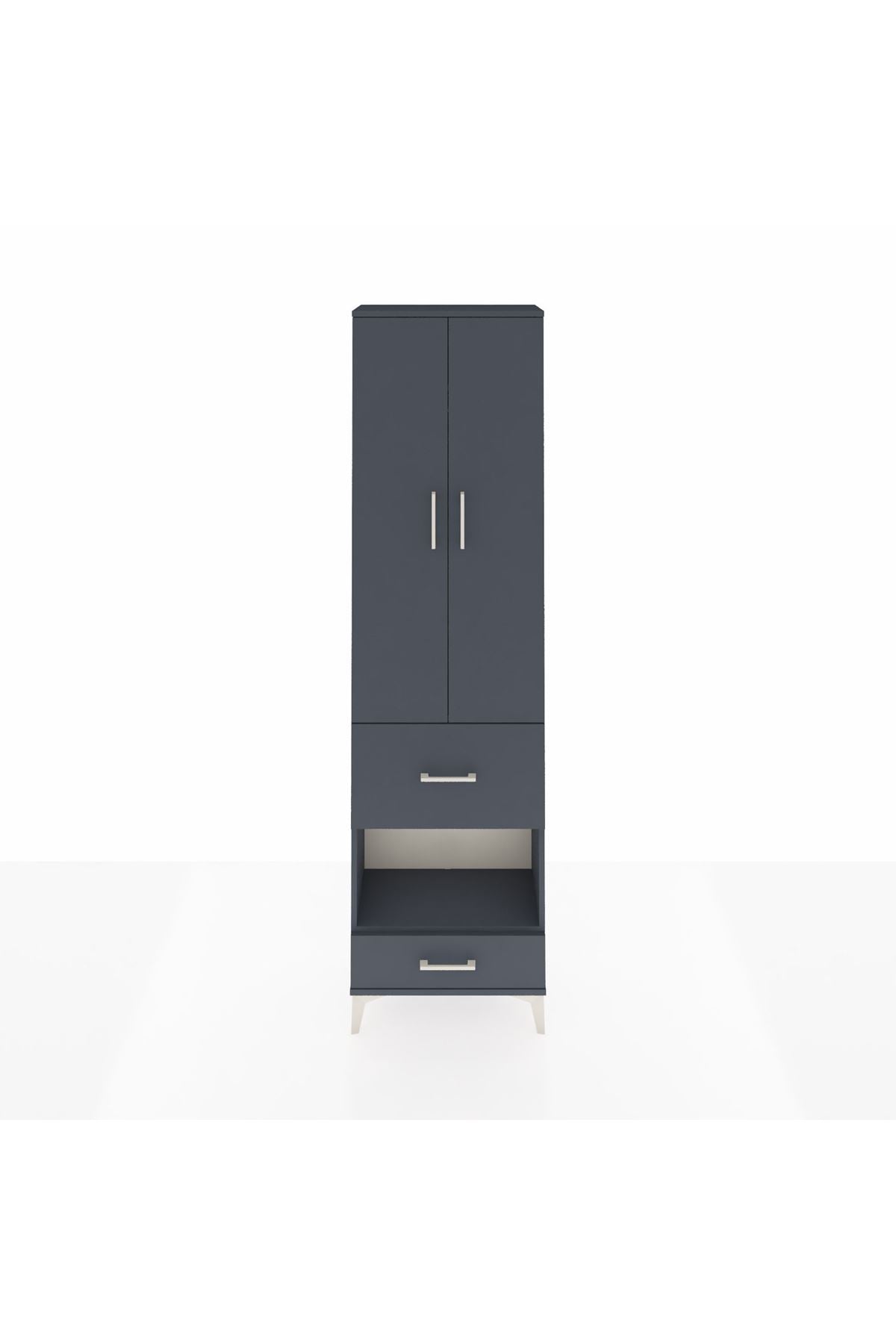 Arges Dolap 3 Raflı 2 Çekmeceli Tek Askılı 60x30x221 Antrasit-Antrasit