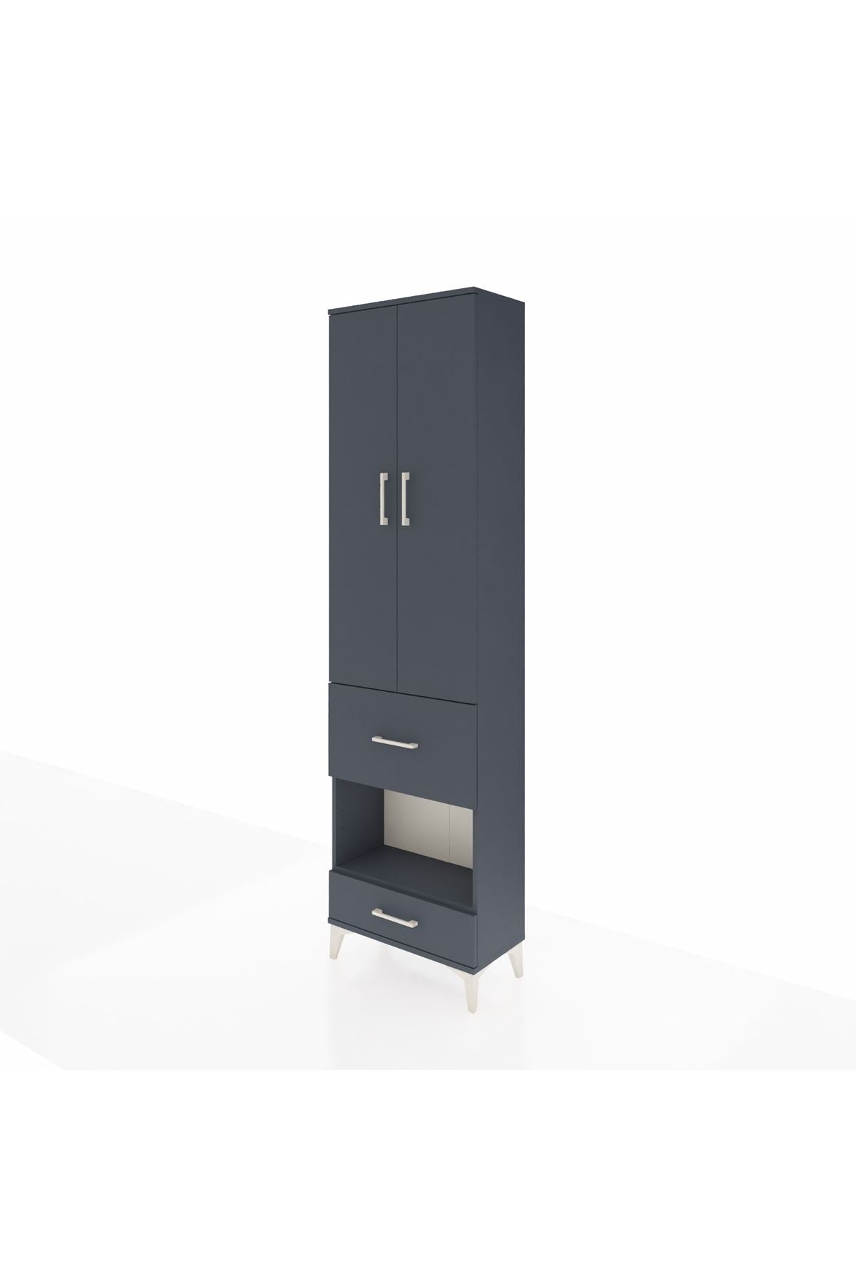 Arges Dolap 3 Raflı 2 Çekmeceli Tek Askılı 60x30x221 Antrasit-Antrasit