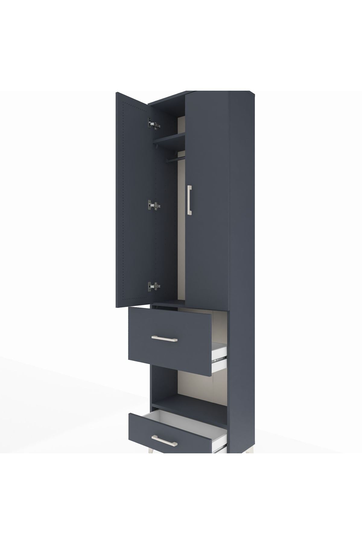 Arges Dolap 3 Raflı 2 Çekmeceli Tek Askılı 60x30x221 Antrasit-Antrasit