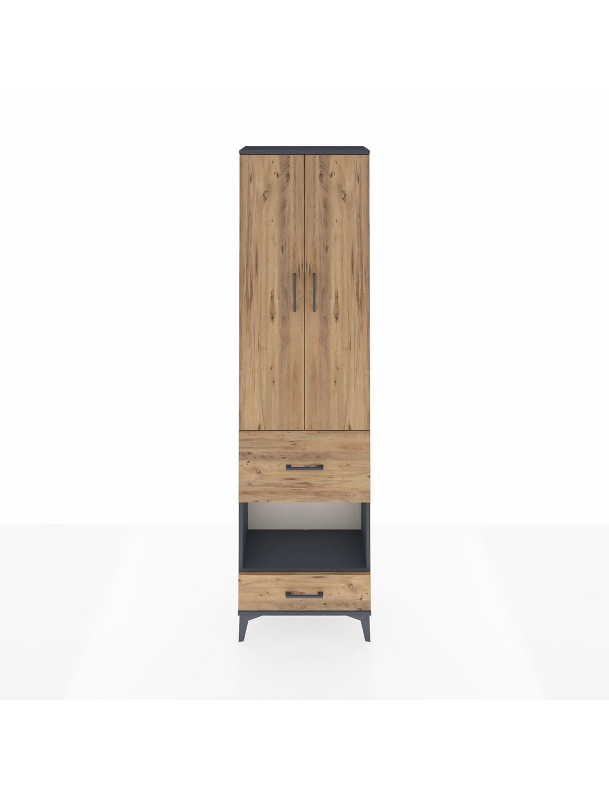 Arges Dolap 3 Raflı 2 Çekmeceli Tek Askılı 60x30x221 Antrasit-Çam