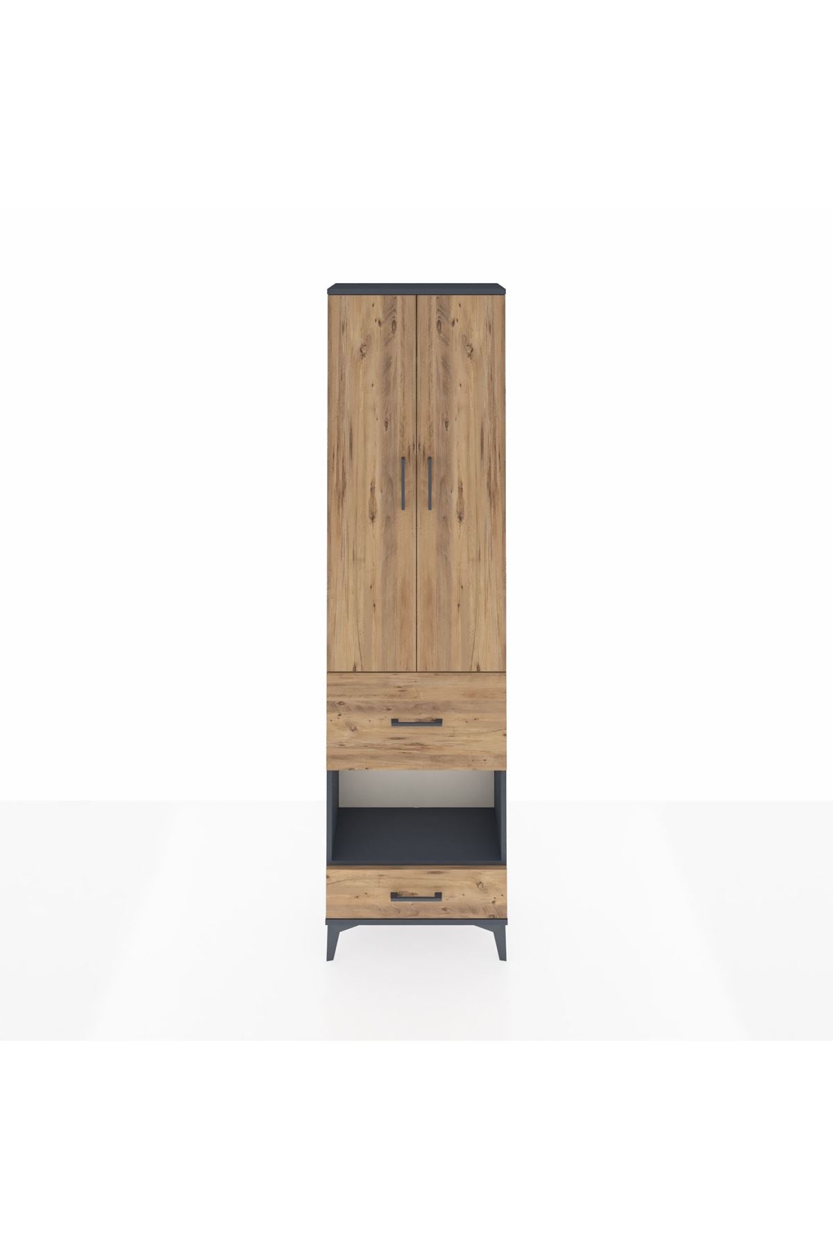 Arges Dolap 3 Raflı 2 Çekmeceli Tek Askılı 60x30x221 Antrasit-Çam