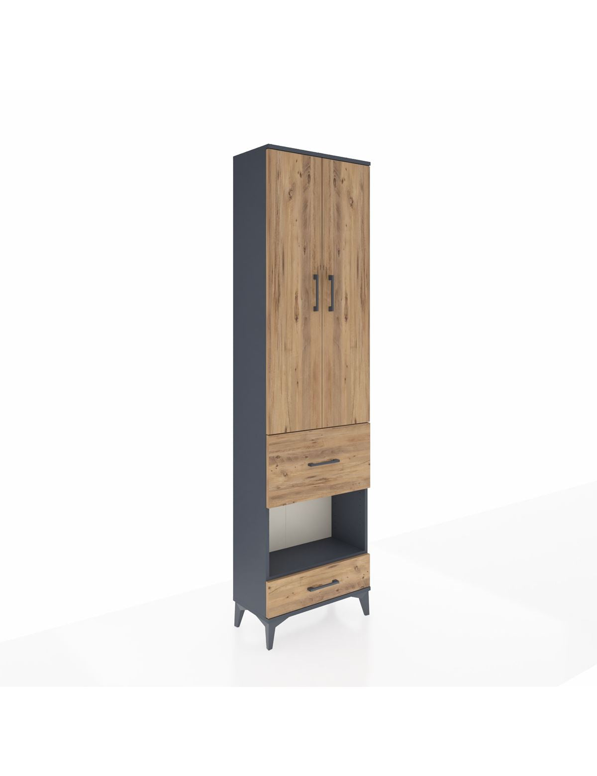 Arges Dolap 3 Raflı 2 Çekmeceli Tek Askılı 60x30x221 Antrasit-Çam