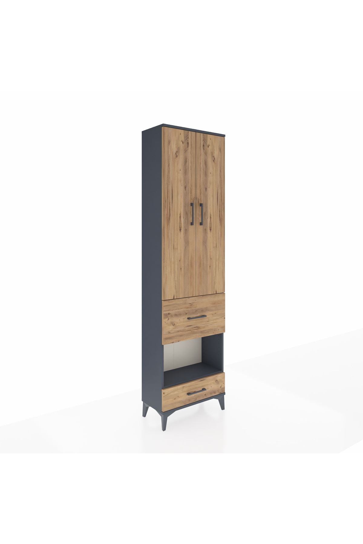 Arges Dolap 3 Raflı 2 Çekmeceli Tek Askılı 60x30x221 Antrasit-Çam