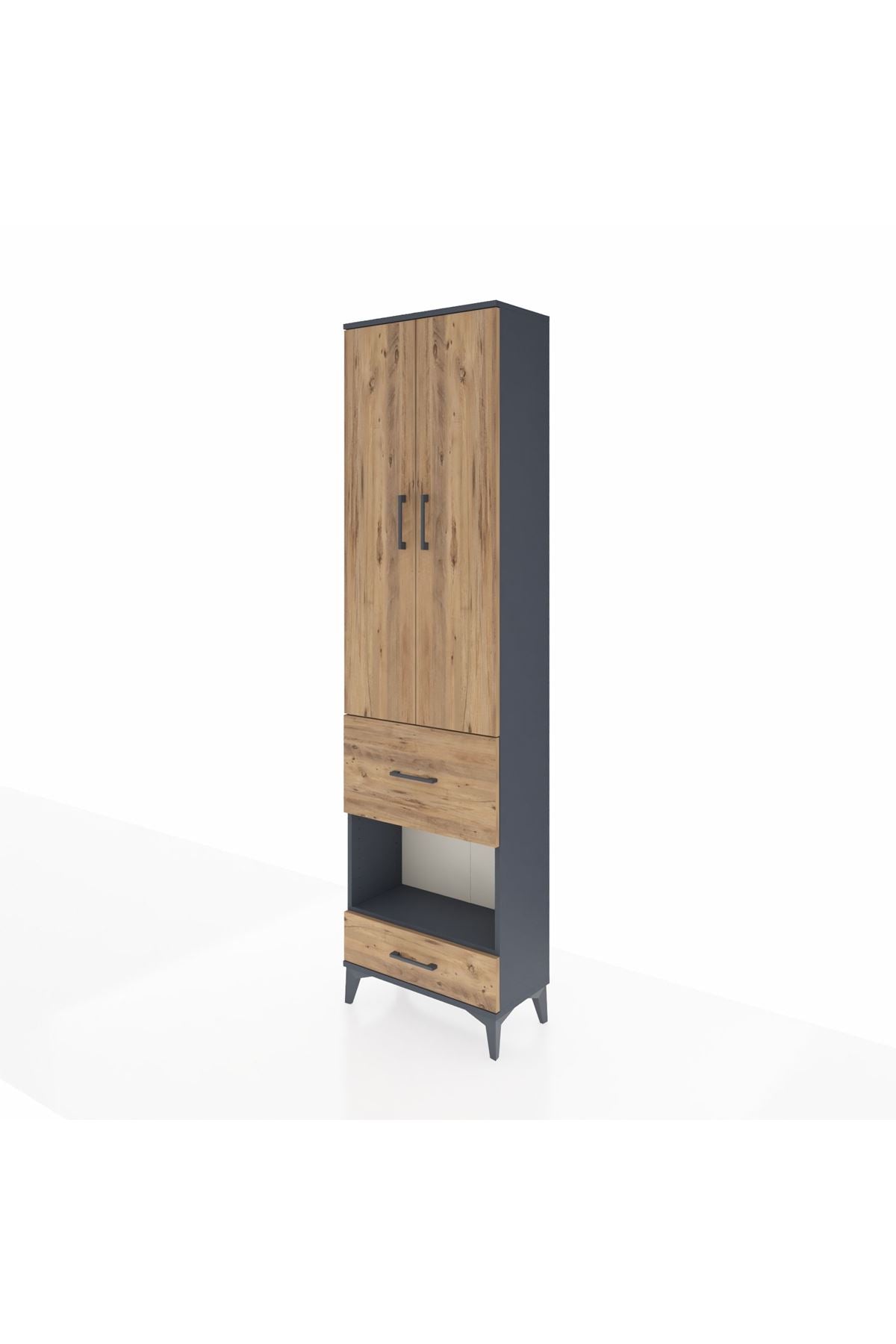 Arges Dolap 3 Raflı 2 Çekmeceli Tek Askılı 60x30x221 Antrasit-Çam