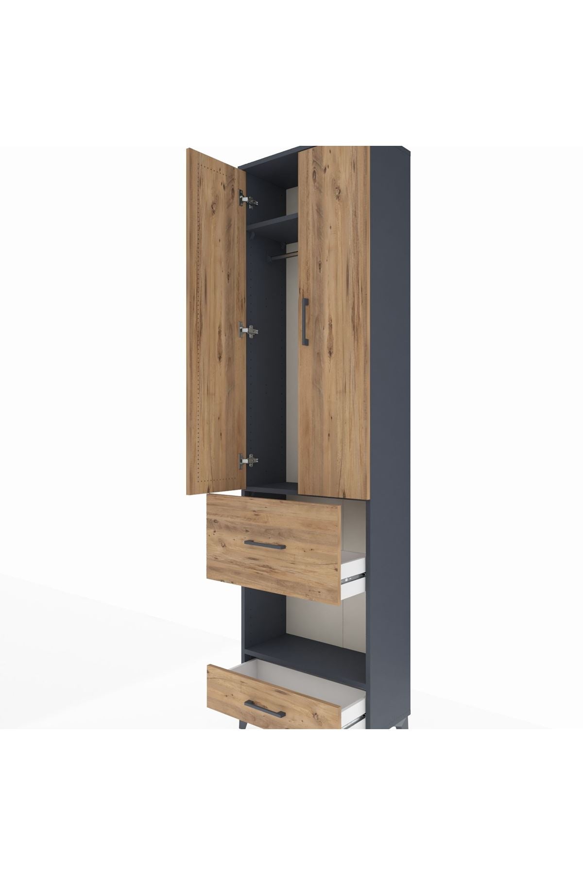 Arges Dolap 3 Raflı 2 Çekmeceli Tek Askılı 60x30x221 Antrasit-Çam