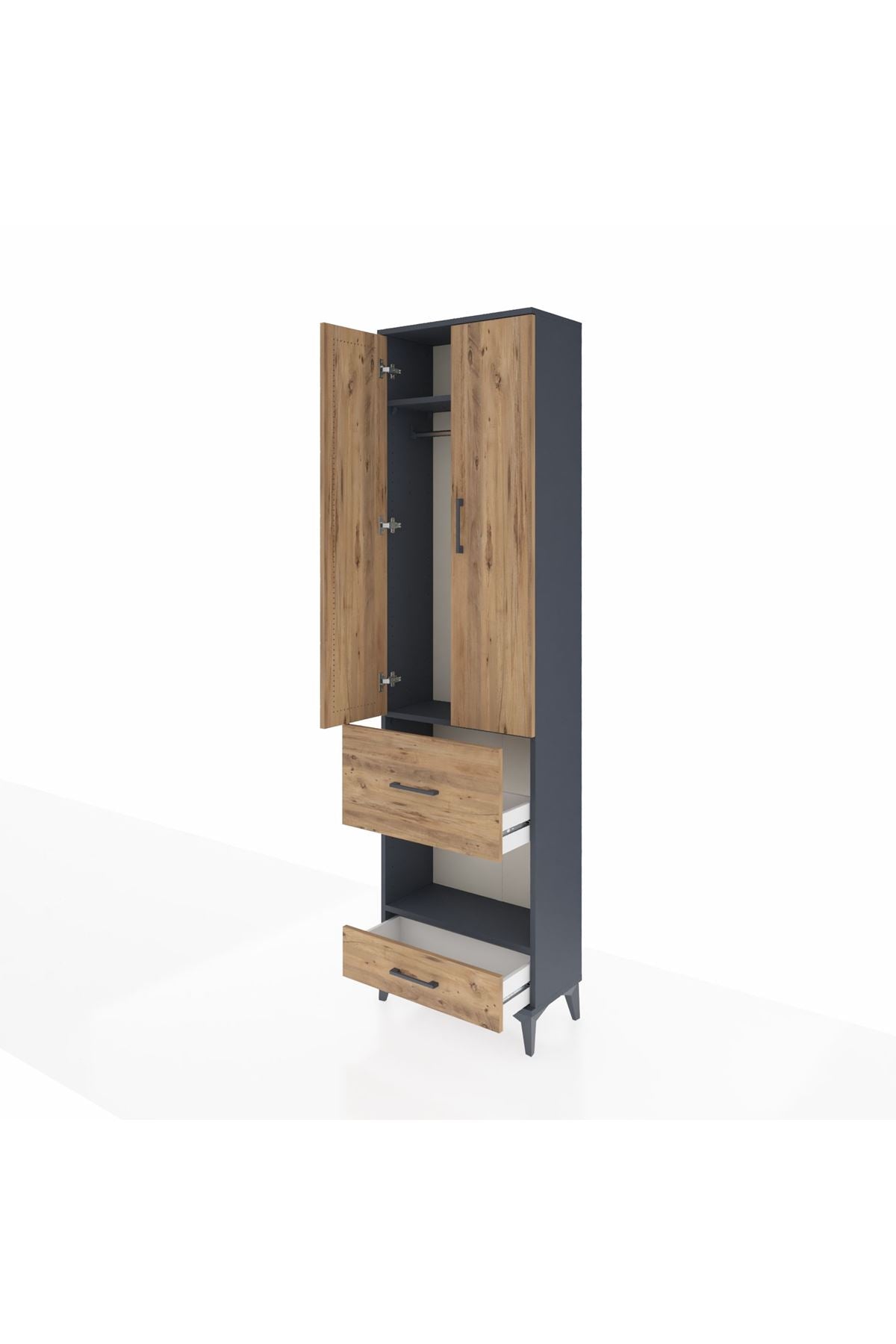 Arges Dolap 3 Raflı 2 Çekmeceli Tek Askılı 60x30x221 Antrasit-Çam