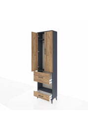 Arges Dolap 3 Raflı 2 Çekmeceli Tek Askılı 60x30x221 Antrasit-Çam