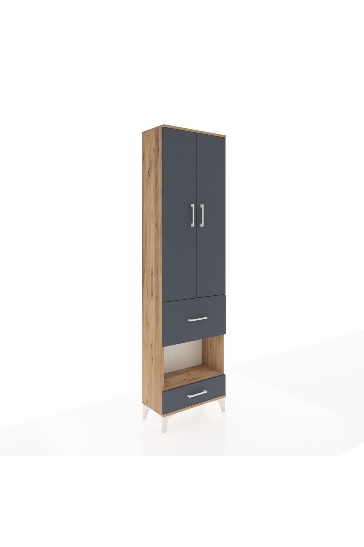 Arges Dolap 3 Raflı 2 Çekmeceli Tek Askılı 60x30x221 Çam-Antrasit