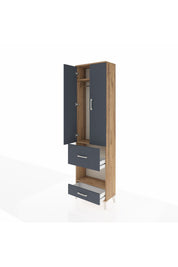 Arges Dolap 3 Raflı 2 Çekmeceli Tek Askılı 60x30x221 Çam-Antrasit