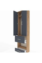 Arges Dolap 3 Raflı 2 Çekmeceli Tek Askılı 60x30x221 Çam-Antrasit