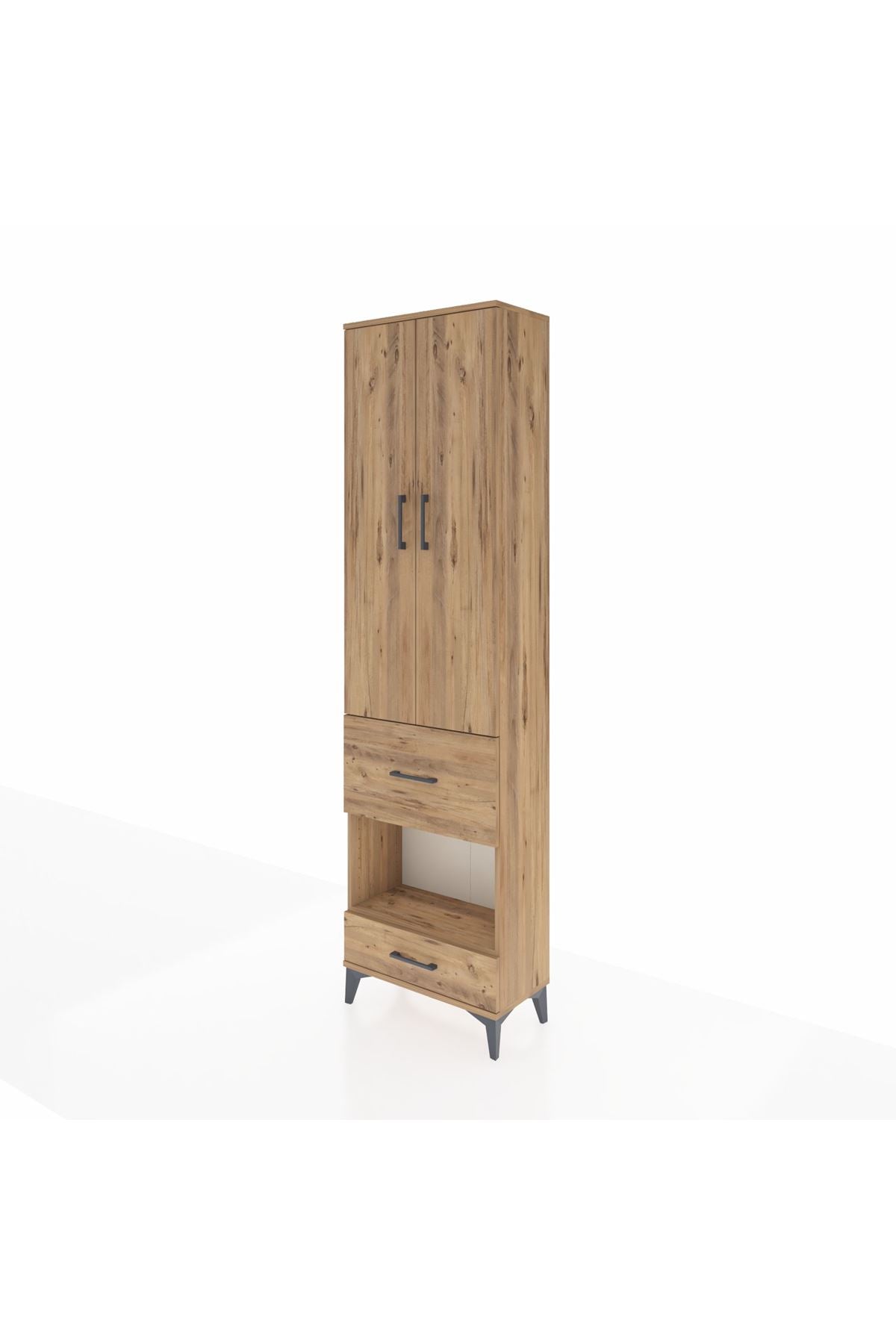 Arges Dolap 3 Raflı 2 Çekmeceli Tek Askılı 60x30x221 Çam-Çam