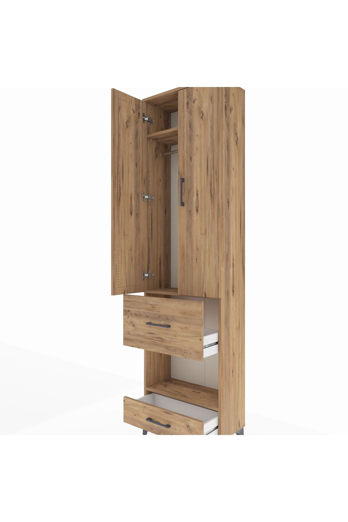 Arges Dolap 3 Raflı 2 Çekmeceli Tek Askılı 60x30x221 Çam-Çam