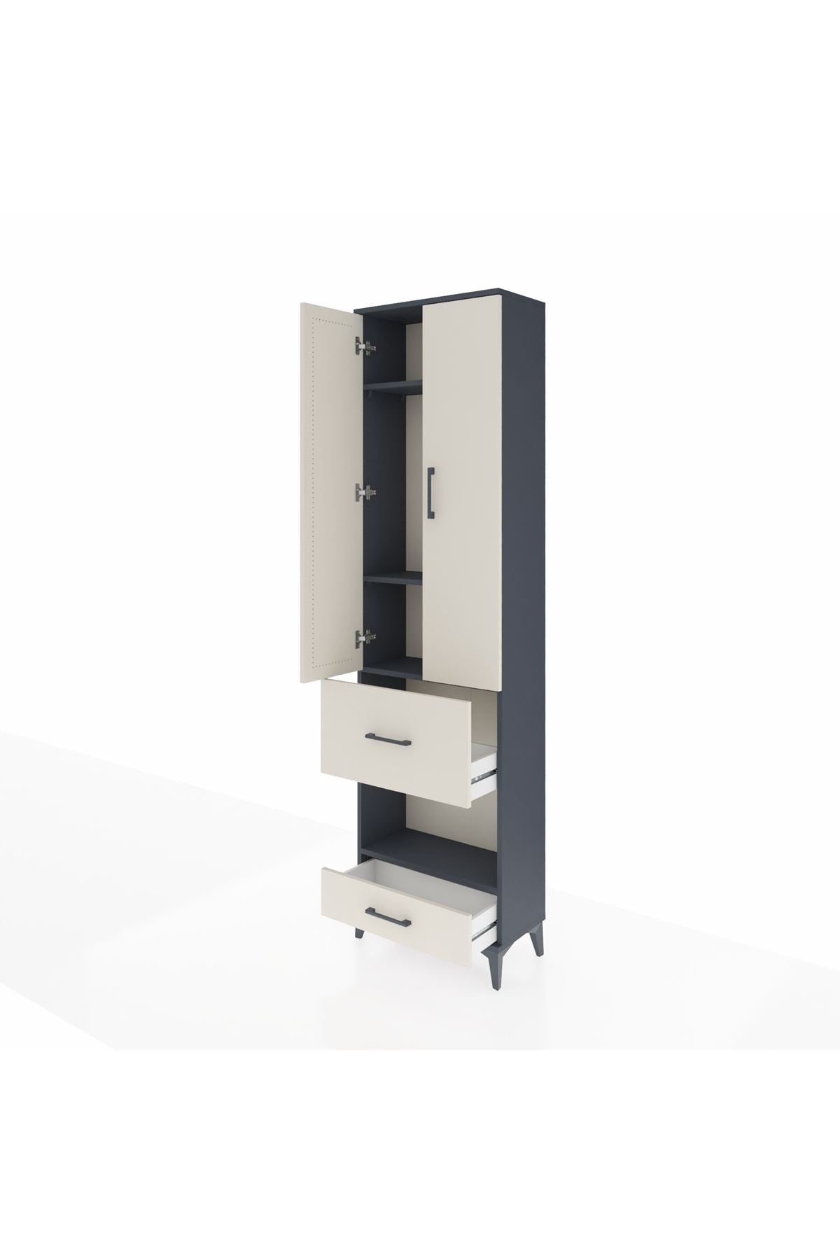 Arges Dolap 4 Raflı 2 Çekmeceli 2 Kapaklı 60x30x221 Antrasit-Aytaşı