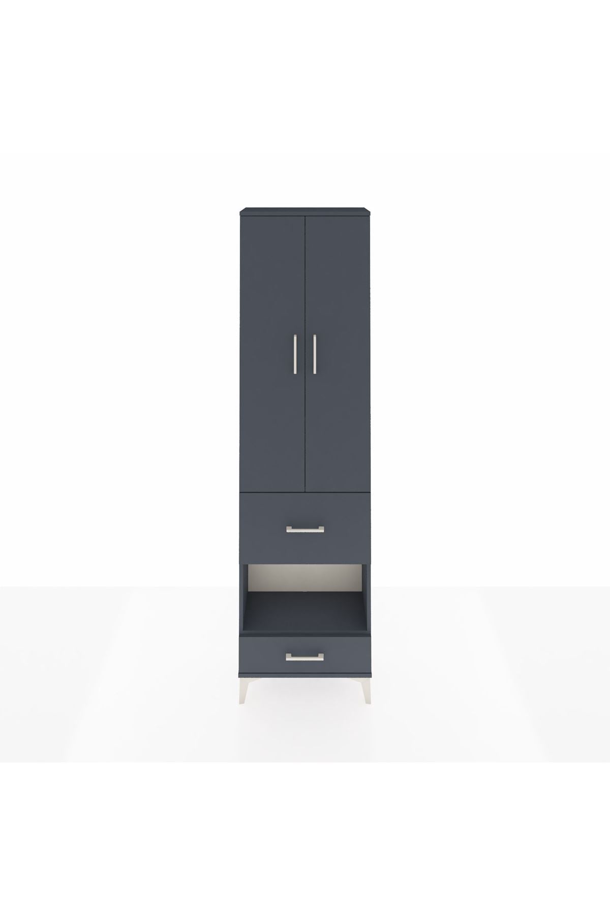 Arges Dolap 4 Raflı 2 Çekmeceli 2 Kapaklı 60x30x221 Antrasit-Antrasit