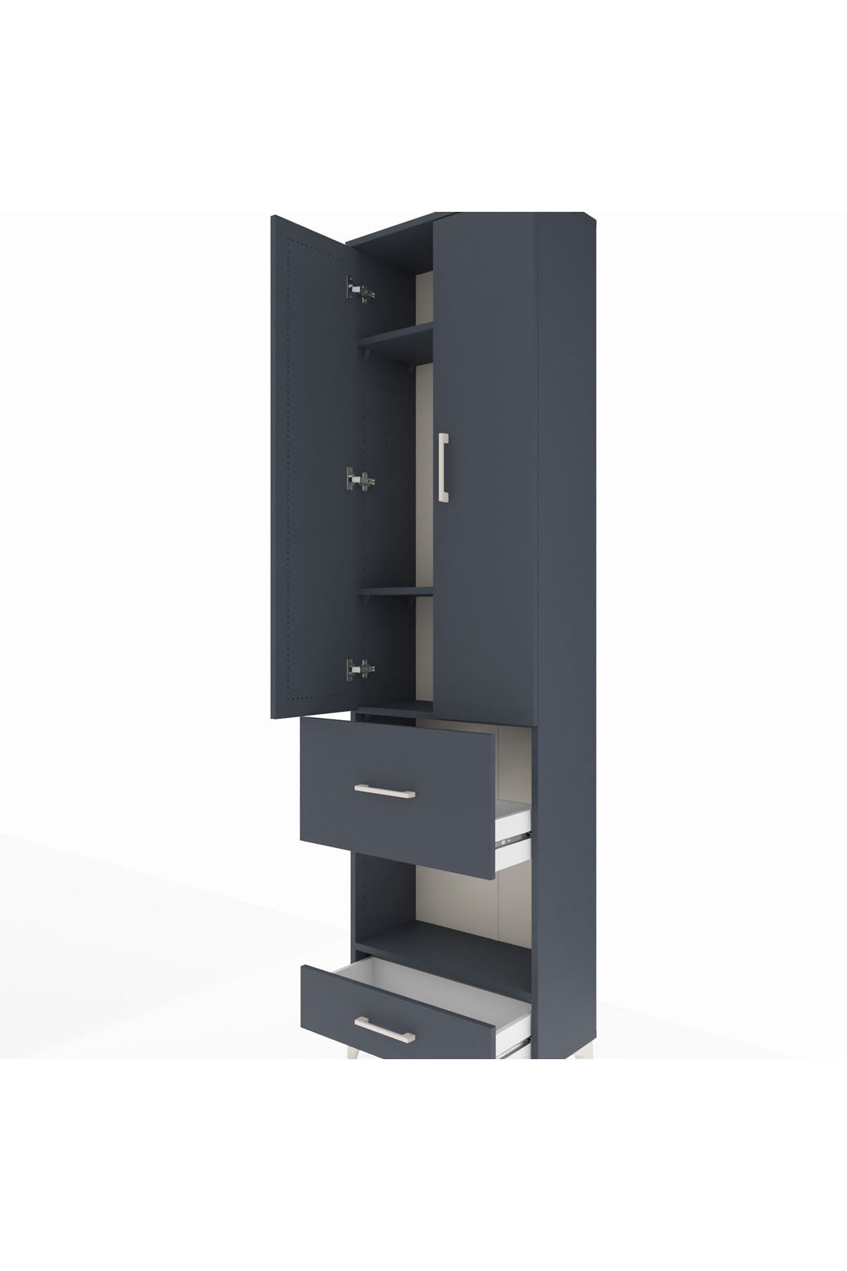 Arges Dolap 4 Raflı 2 Çekmeceli 2 Kapaklı 60x30x221 Antrasit-Antrasit