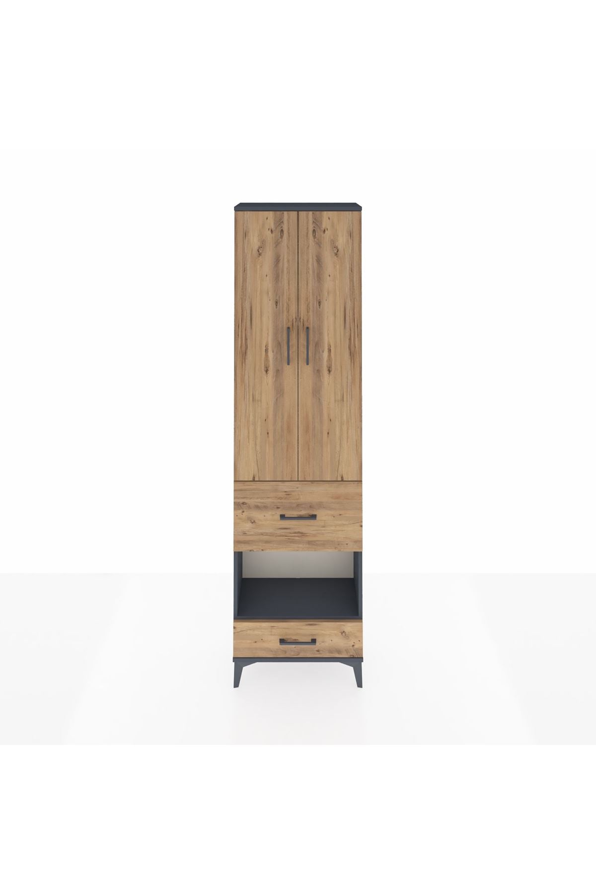 Arges Dolap 4 Raflı 2 Çekmeceli 2 Kapaklı 60x30x221 Antrasit-Çam