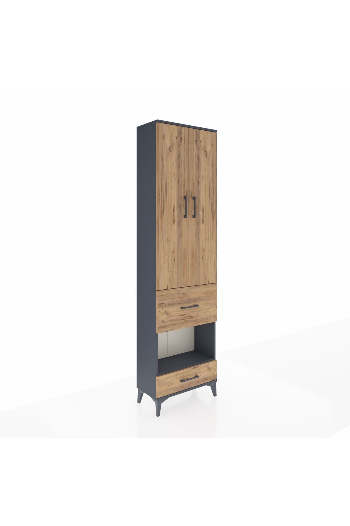 Arges Dolap 4 Raflı 2 Çekmeceli 2 Kapaklı 60x30x221 Antrasit-Çam