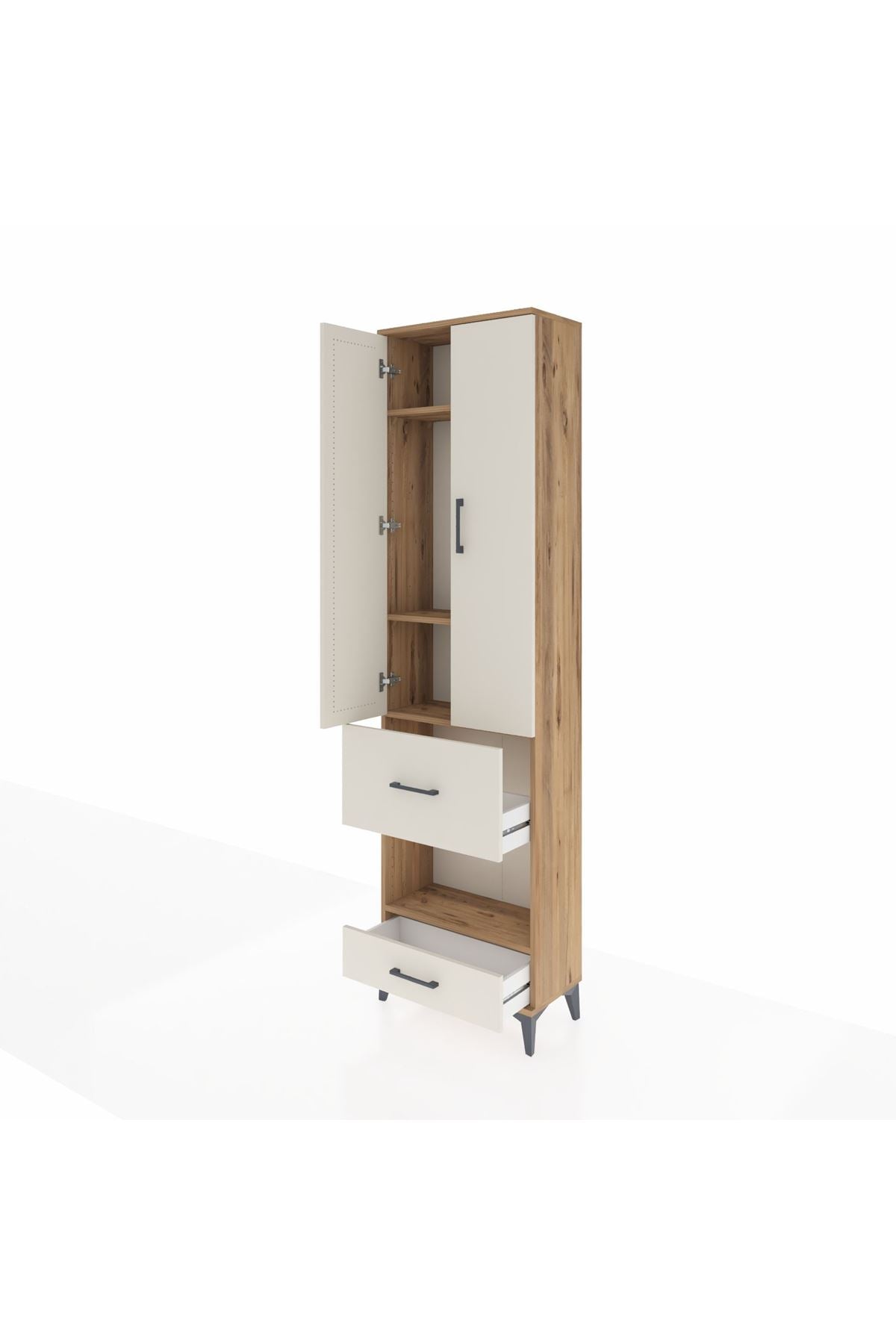 Arges Dolap 4 Raflı 2 Çekmeceli 2 Kapaklı 60x30x221 Çam-Aytaşı