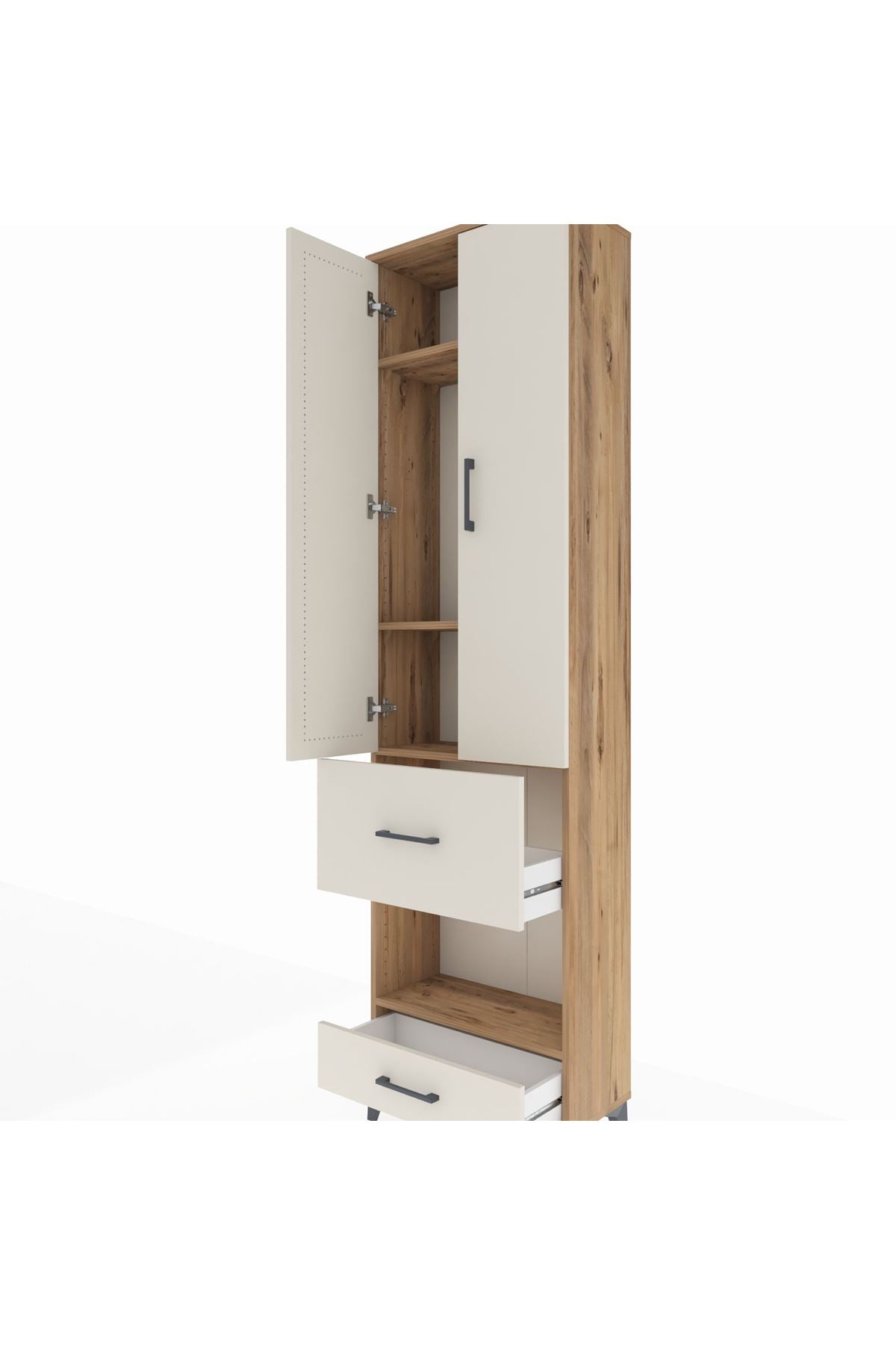 Arges Dolap 4 Raflı 2 Çekmeceli 2 Kapaklı 60x30x221 Çam-Aytaşı