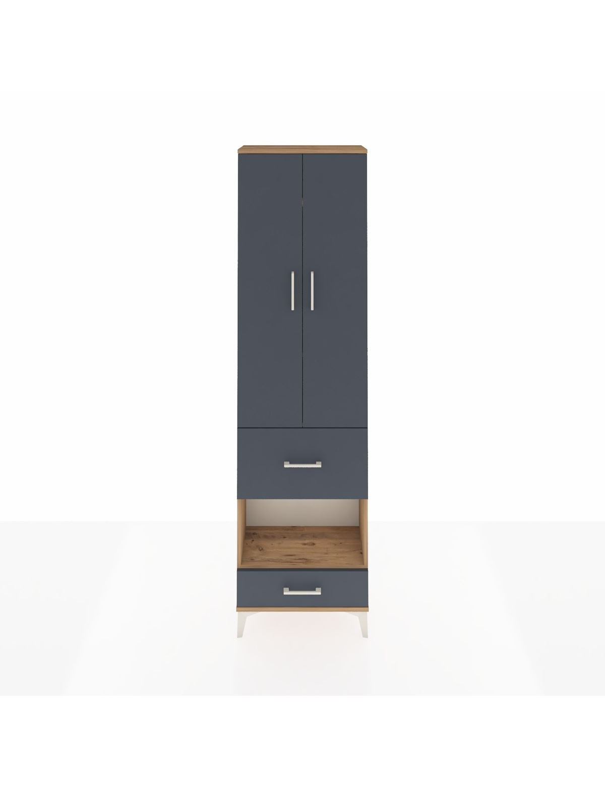 Arges Dolap 4 Raflı 2 Çekmeceli 2 Kapaklı 60x30x221 Çam-Antrasit