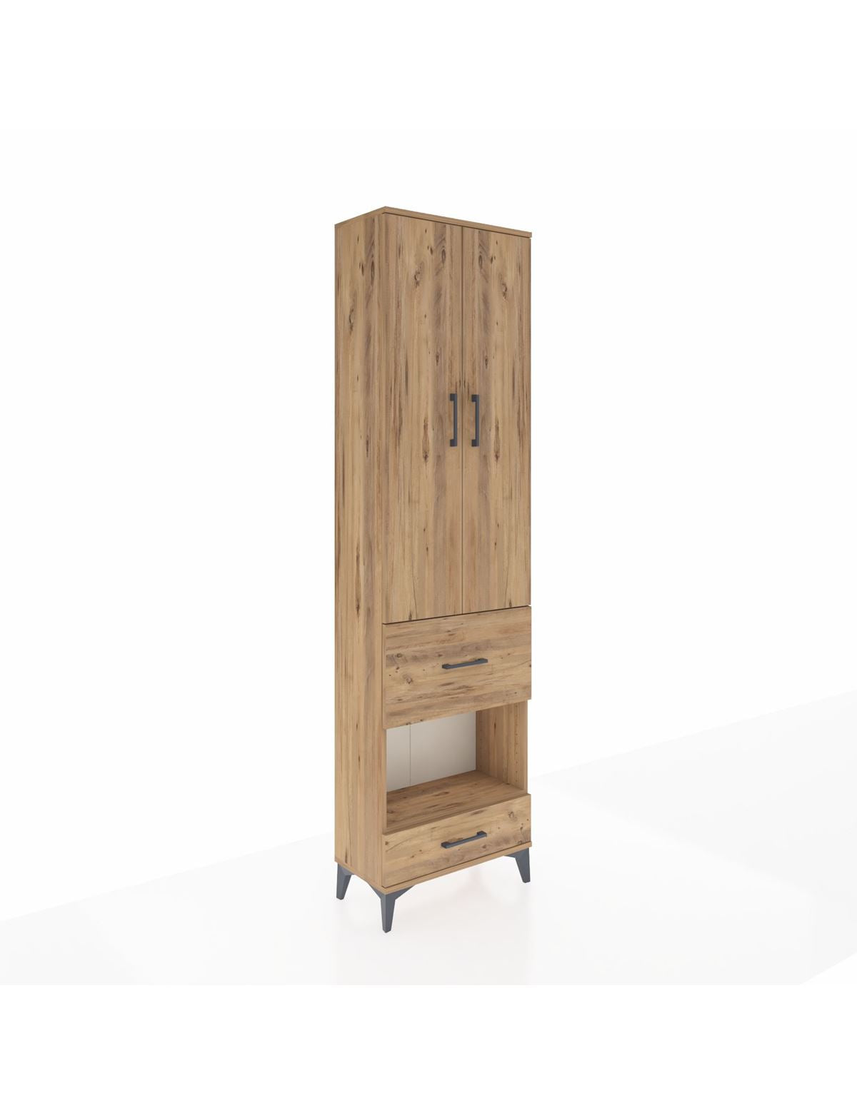 Arges Dolap 4 Raflı 2 Çekmeceli 2 Kapaklı 60x30x221 Çam-Çam