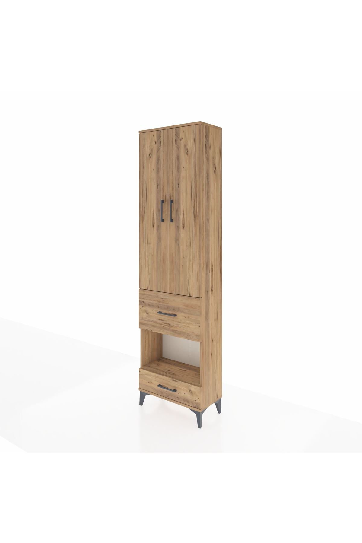 Arges Dolap 4 Raflı 2 Çekmeceli 2 Kapaklı 60x30x221 Çam-Çam