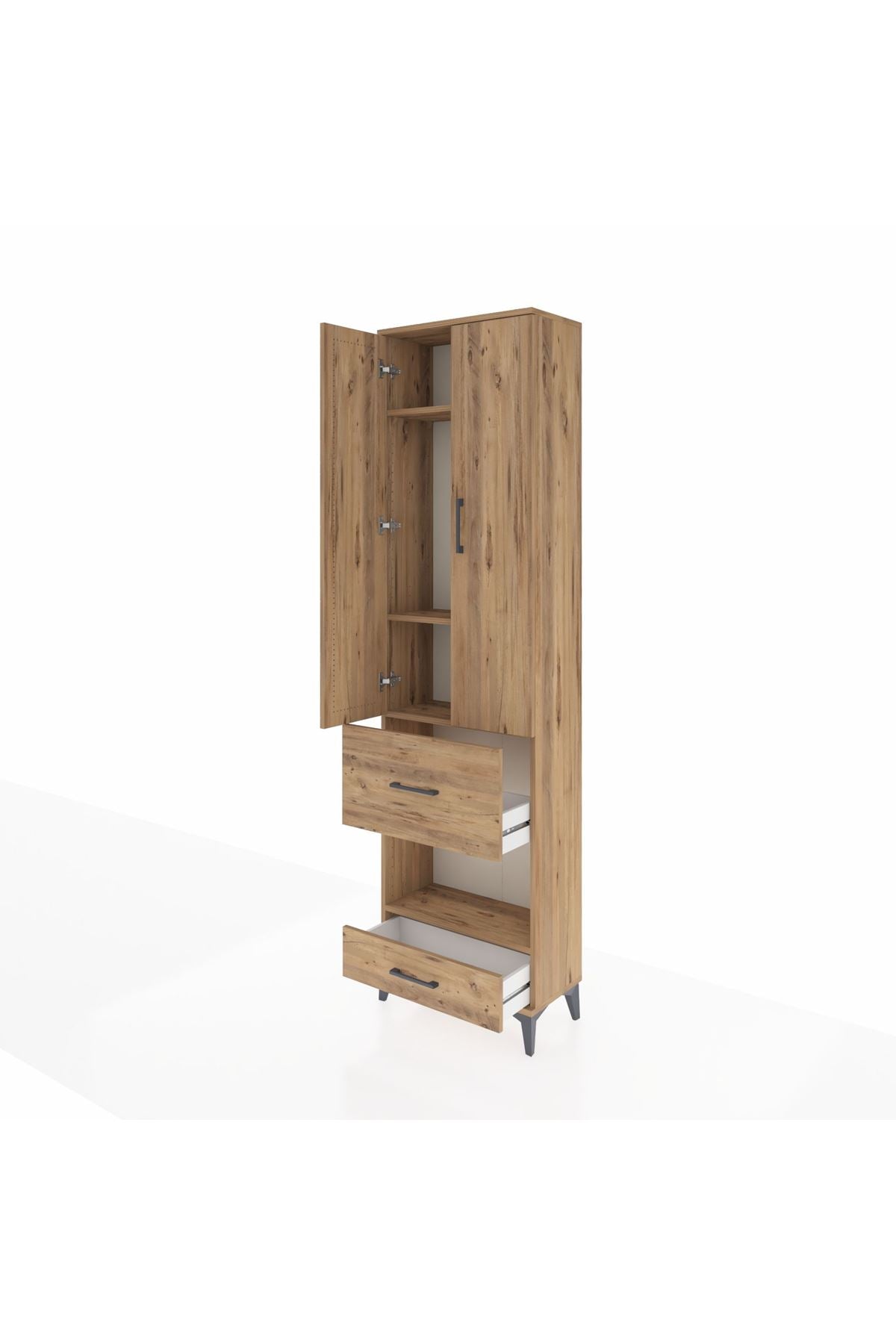 Arges Dolap 4 Raflı 2 Çekmeceli 2 Kapaklı 60x30x221 Çam-Çam