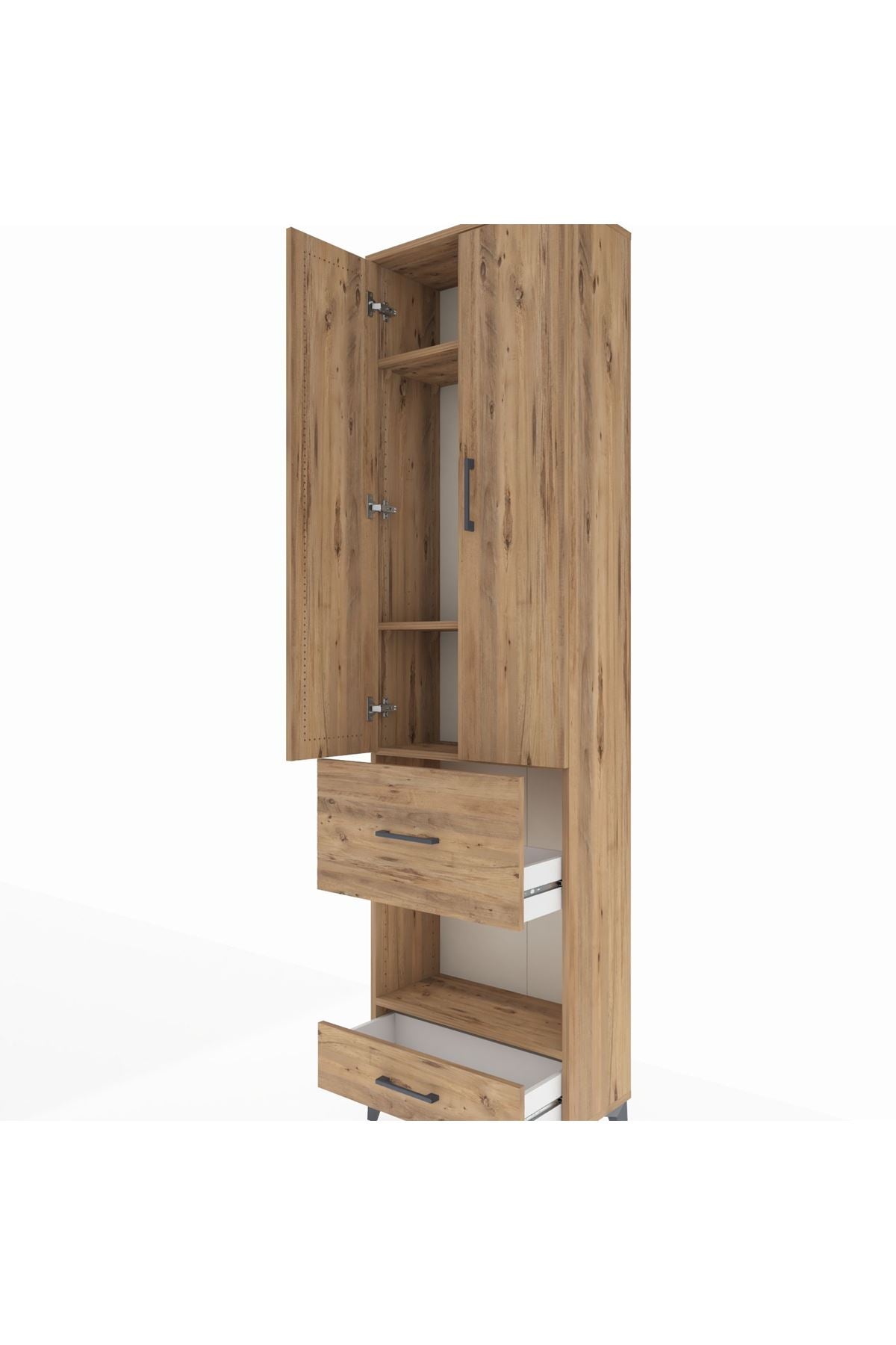 Arges Dolap 4 Raflı 2 Çekmeceli 2 Kapaklı 60x30x221 Çam-Çam