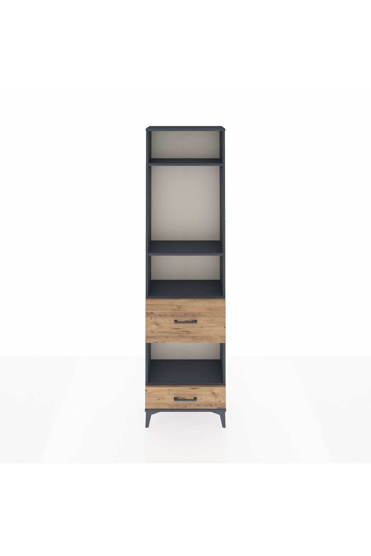 Arges Dolap 4 Raflı 2 Çekmeceli 60x30x221 Antrasit-Çam