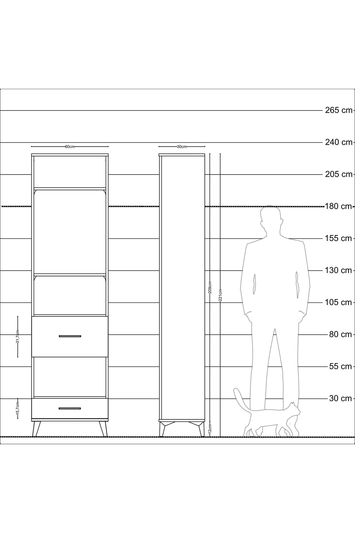 Arges Dolap 4 Raflı 2 Çekmeceli 60x30x221 Antrasit-Çam