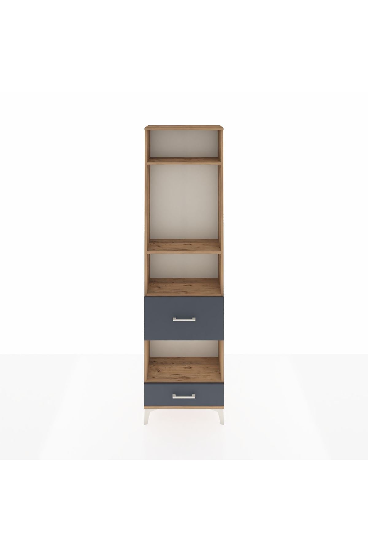 Arges Dolap 4 Raflı 2 Çekmeceli 60x30x221 Çam-Antrasit