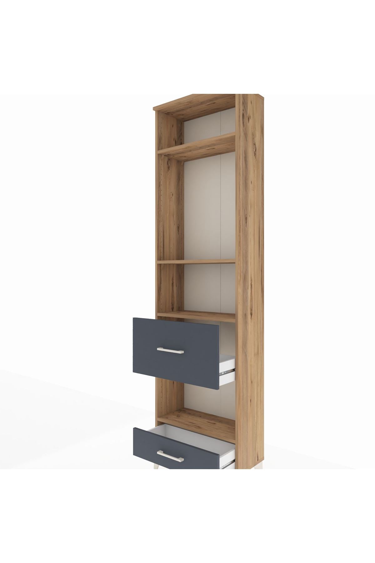 Arges Dolap 4 Raflı 2 Çekmeceli 60x30x221 Çam-Antrasit