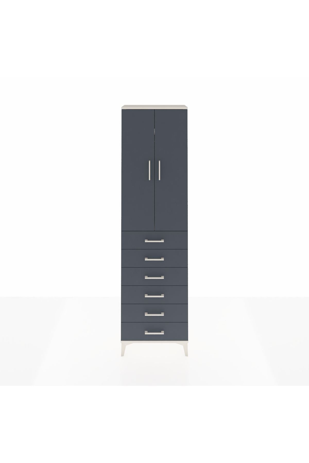 Arges Dolap 2 Raflı 6 Çekmeceli Tek Askılı 60x30x221 Aytaşı-Antrasit