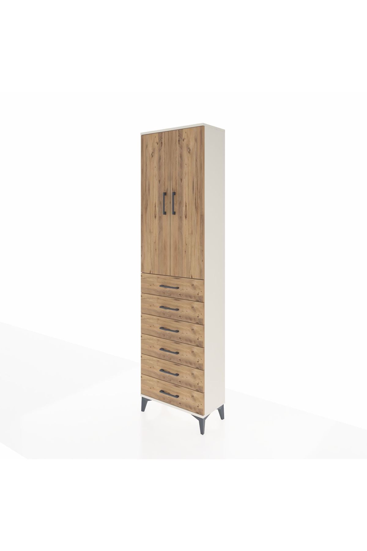 Arges Dolap 2 Raflı 6 Çekmeceli Tek Askılı 60x30x221 Aytaşı-Çam