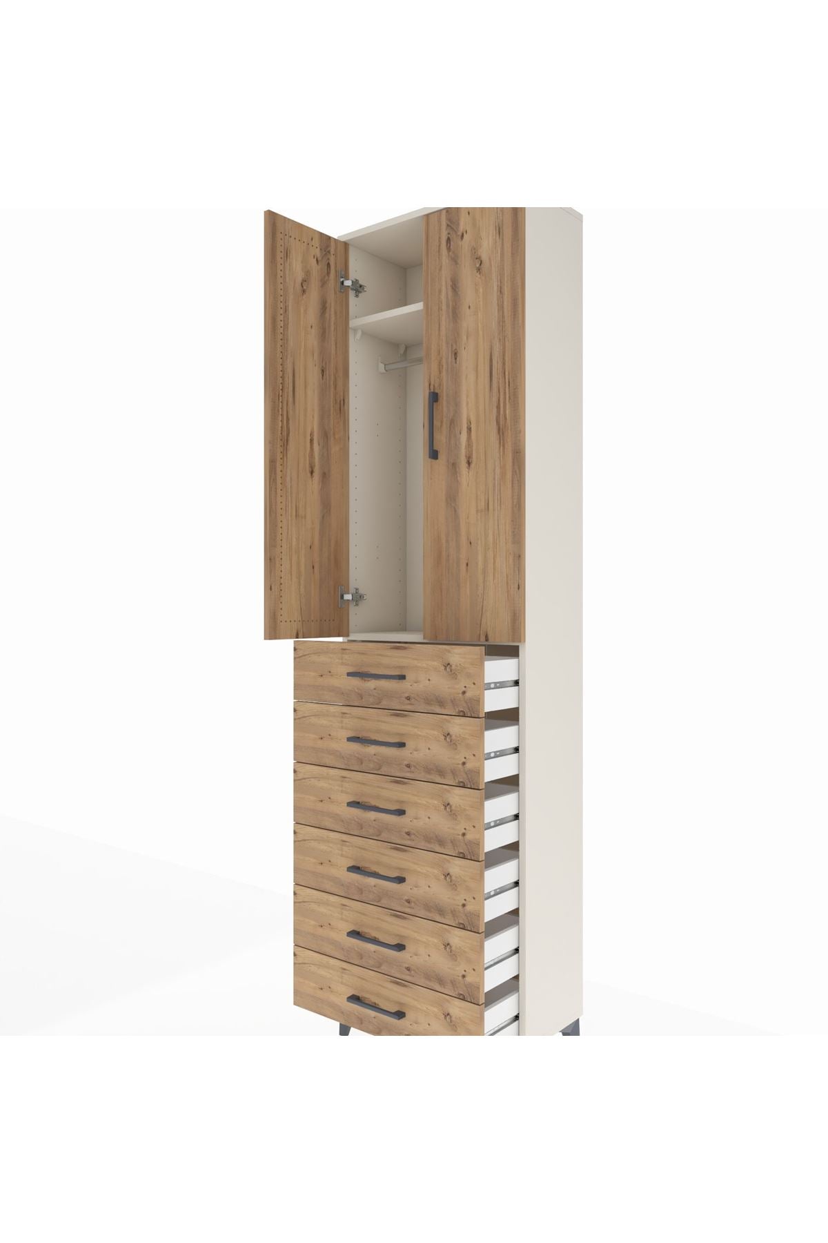 Arges Dolap 2 Raflı 6 Çekmeceli Tek Askılı 60x30x221 Aytaşı-Çam